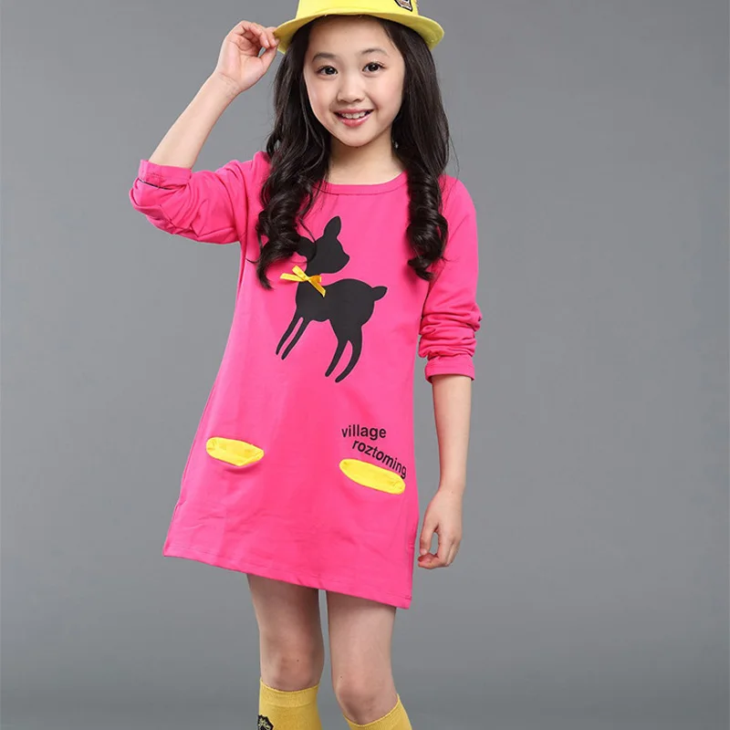 

3-10Y Child Baby Girls Warm Dress Autumn/Winter Cartoon Long Sleeve Mini Stright Dresses Girls Fashion Dress Clothes