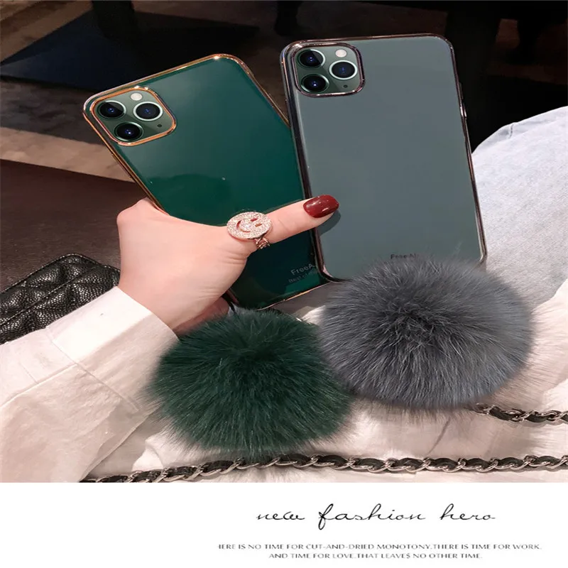 

Pine green plush phone case for iPhone11pro 11 XS MAX phone case for iPhone X XR 11pro max plated silicone 8p 7P 7 8 phone case