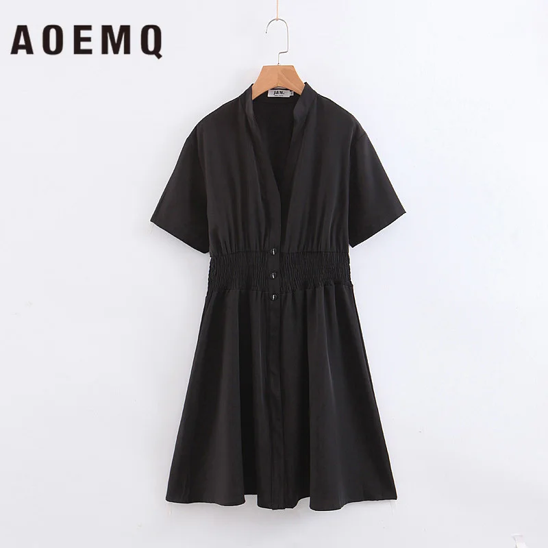 AOEMQ модные платья Новые Летние черные однотонные винтажный Японский стиль