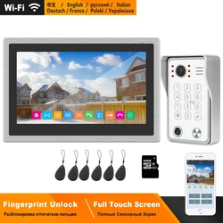 HomeFong videoportero inalámbrico para el hogar, sistema de intercomunicación de 10 pulgadas Wifi con pantalla táctil HD, desbloqueo por huella dactilar, IP