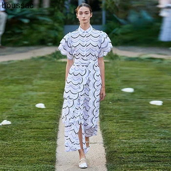 

High Quality Spring Summer New Women'S Work Party Casual Sexy Beach Vintage Elegant Chic Stitching Print Fashion Dress