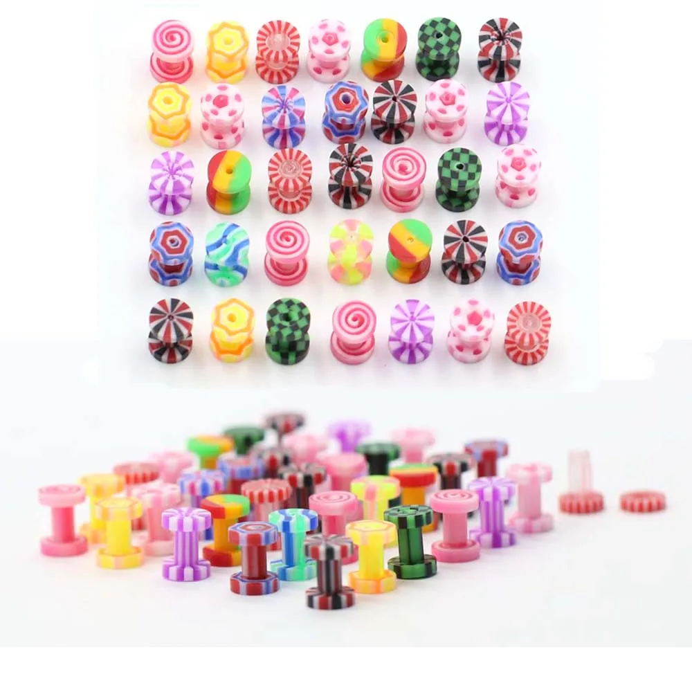 

2Pcs Acrylic Ear Plug Tunnels Cute Ear Expanders Fit Ear Flesh Tunnel Gauges Piercing Mixed Styles Ear Stretcher Body Jewelry