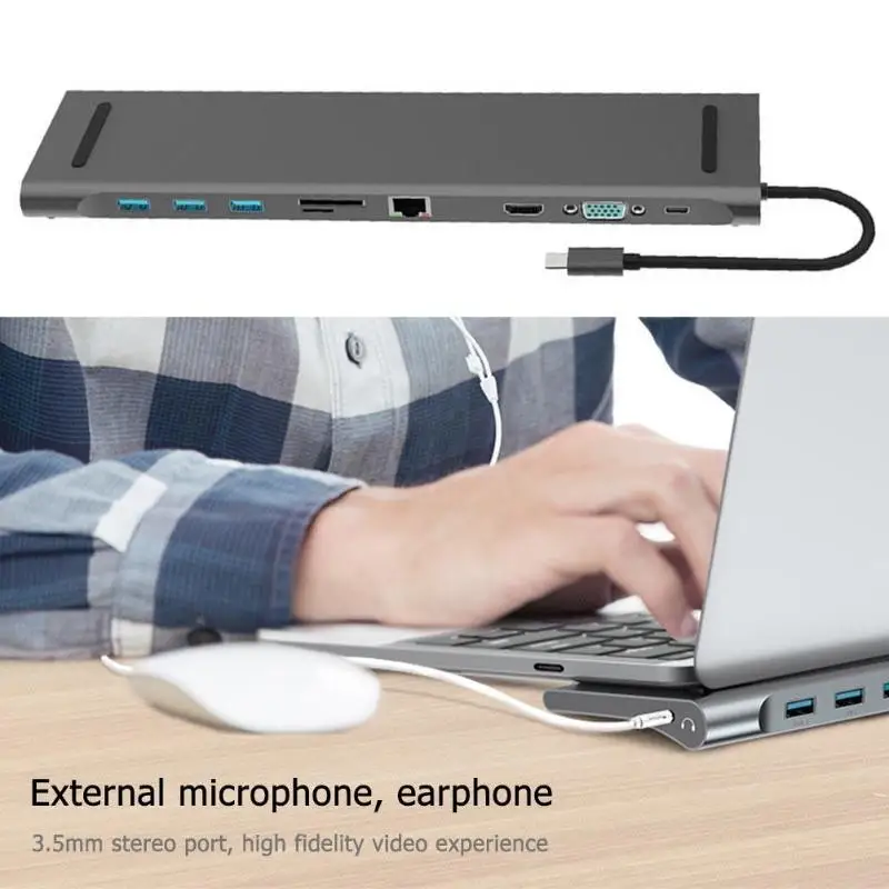 10 в 1 usb-концентратор с несколькими портами типа C к HDMI VGA RJ45 USB 3,0 3,5 мм аудио PD Быстрая Зарядка адаптер док-станция для MacBook алюминиевый сплав