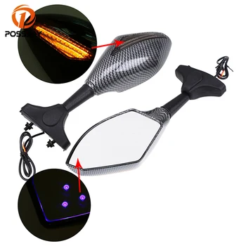

POSSBAY 6MM Universal Motorcycle Rearview Mirror with LED Turn Signals for Honda Kawasaki Ninja Suzuki Yamaha Rear View Mirrors