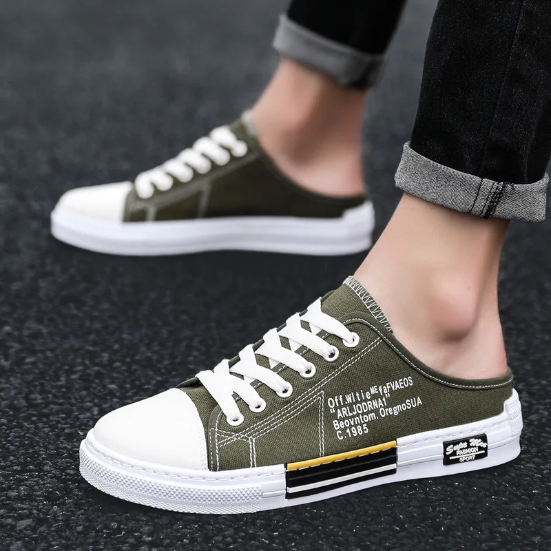 

Summer Canvas Slipper Korean-style Trend Breathable Loafers Fashion Casual Half Men Shoes