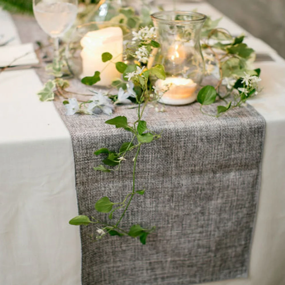 

Table Runner Burlap Natural Jute Imitated Linen Rustic Wedding Party Table Decoration Khaki Gray Tablecloth Home Textiles overla