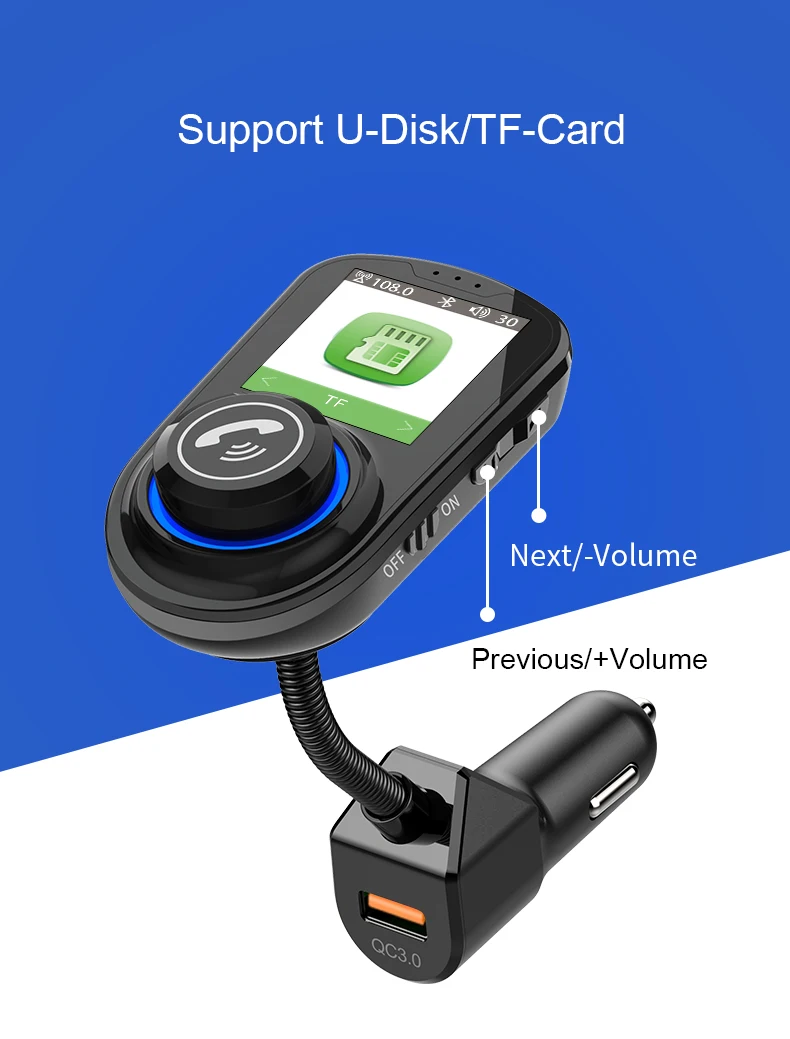 SRUIK радио передатчик fm-передатчик Bluetooth 5,0 большой цветной экран дисплей QC3.0 Беспроводное зарядное устройство с двумя портами usb