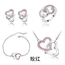 Fine JewelryQiLeSen Женская мода 925 пробы серебряные ювелирные изделия, Австрия Сердце Роза Кристалл Свадебные 4 шт. набор s048