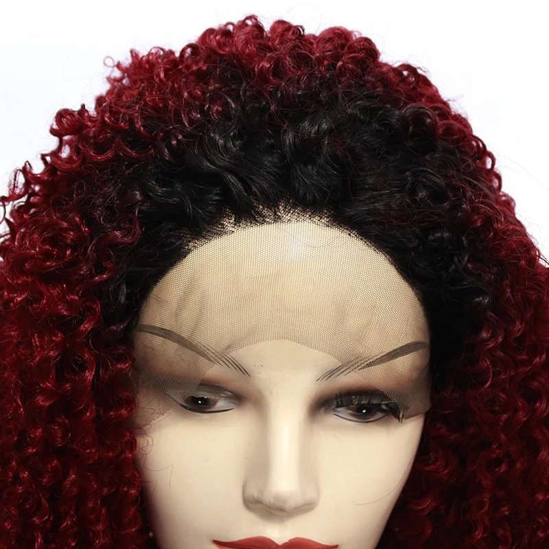 Афро кудрявые черные Ombre двухтоновые баг # винно красный Бургунди синтетические