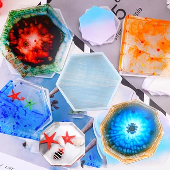 

Silicone Mold DIY Cup Mat Pad Handmade Molds Crafts Epoxy Resin Mold Geometric Shape Hexagonal Square Round Thermal Insulation