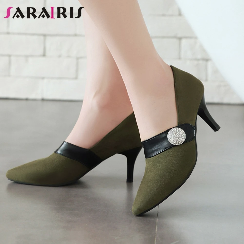 

SARAIRIS Hot Sale Ladies High Heels Date Pumps Office Elegant slip-on Pumps Women mixed-color Pointed Toe OL Shoes Woman