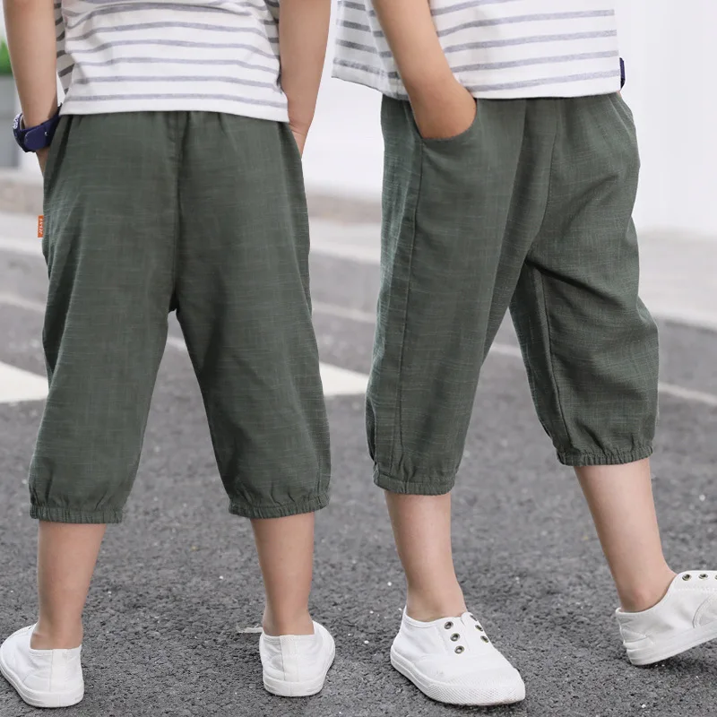 

3-11T Big Boys Linen Thin Pants Children Loose Summer Trousers Calf-length Pants Harem Pants Kids Teenage Boys Clothes Childrens