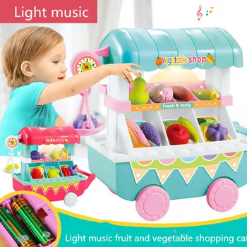

1 Set Children's Mini Trolley Light Music Fruit and Vegetable Shopping Cart Girl Play House Kitchen Toys L