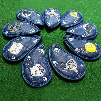

9pcs PU Leather Putter Protector Number Cartoon Animal Golf Head Cover Dustproof Golf Irons Cabeca Covers