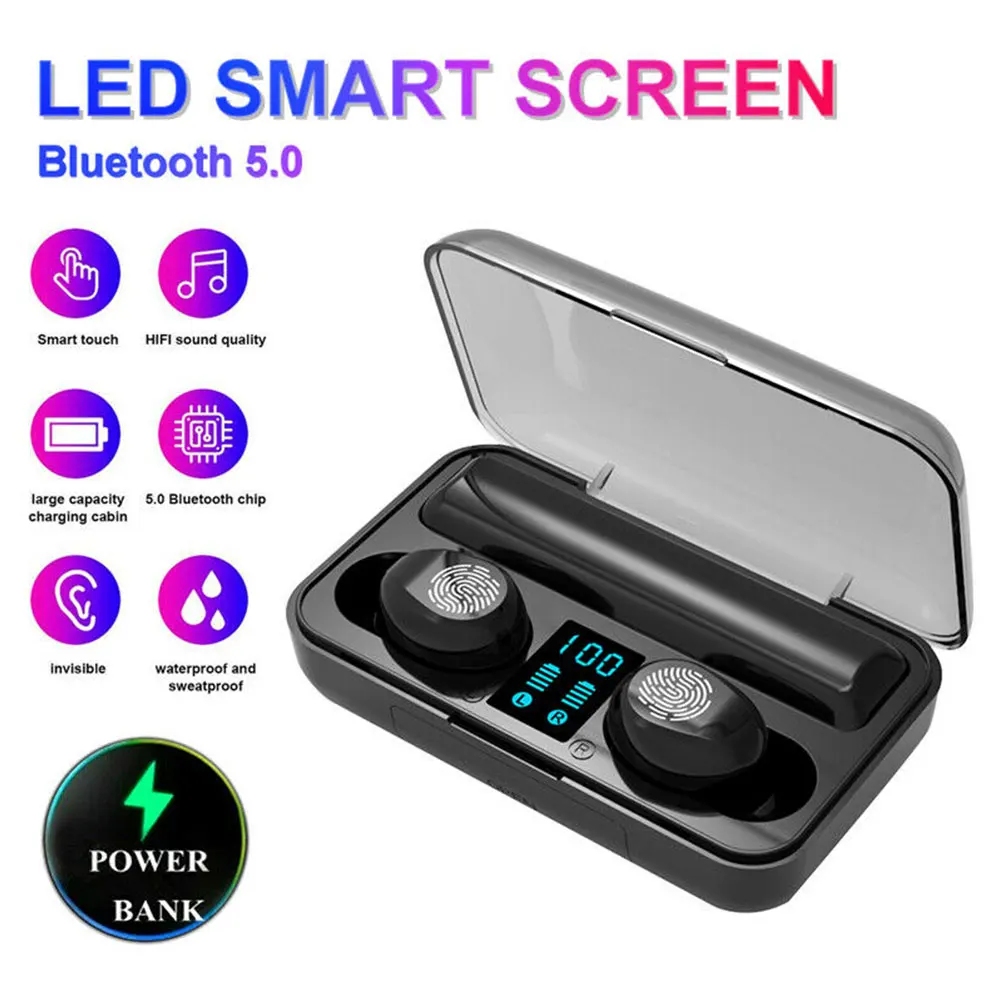 Спортивный Встроенный микрофон Bluetooth 5,0 TWS, портативные беспроводные наушники, цифровой дисплей, музыка, мини, в ухо, бизнес, HIFI, зарядная коробка
