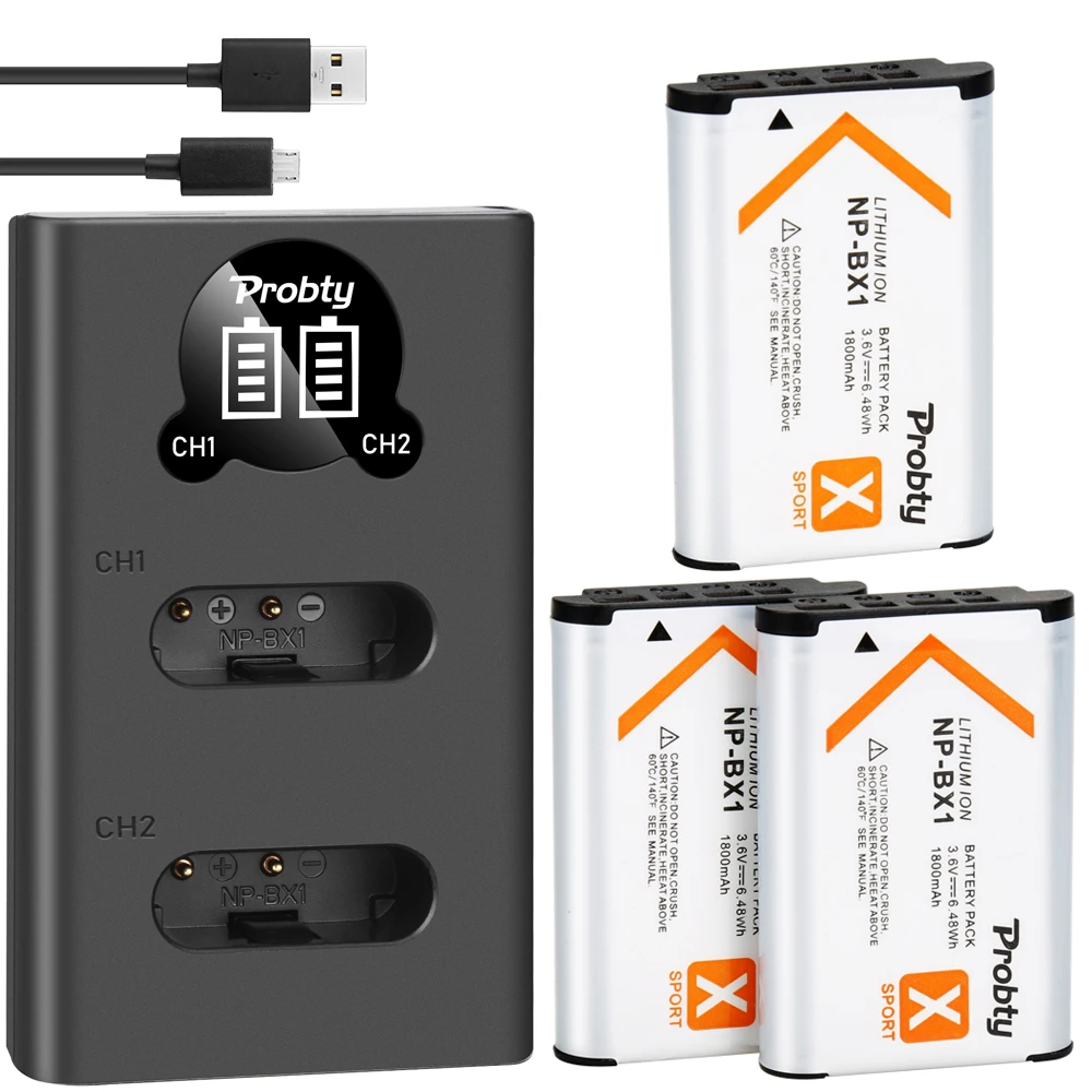Sony NP-BX1 Battery & Charger Replacement - Compatible With RX100, HX90, Action Cams