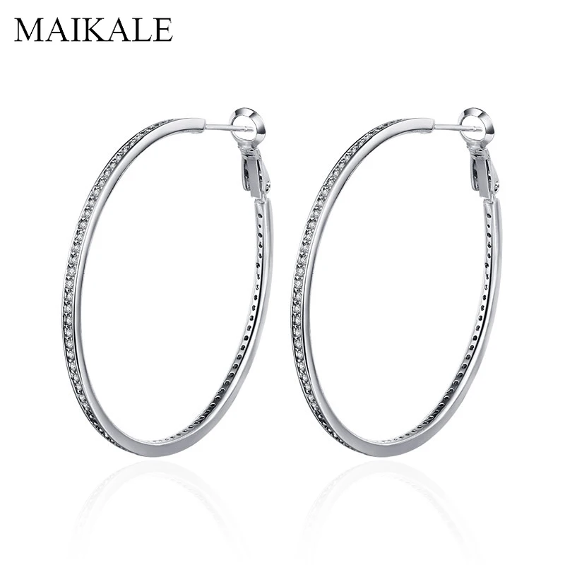 Женские большие серьги кольца MAIKALE роскошные золотистые с кубическим цирконием 3
