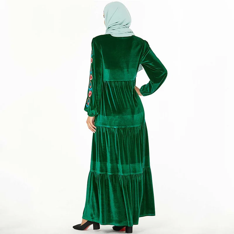 Middle Eastern fashion high-end large size robes women's embroidered bow casual dress Muslim Dubai Arabian dress
