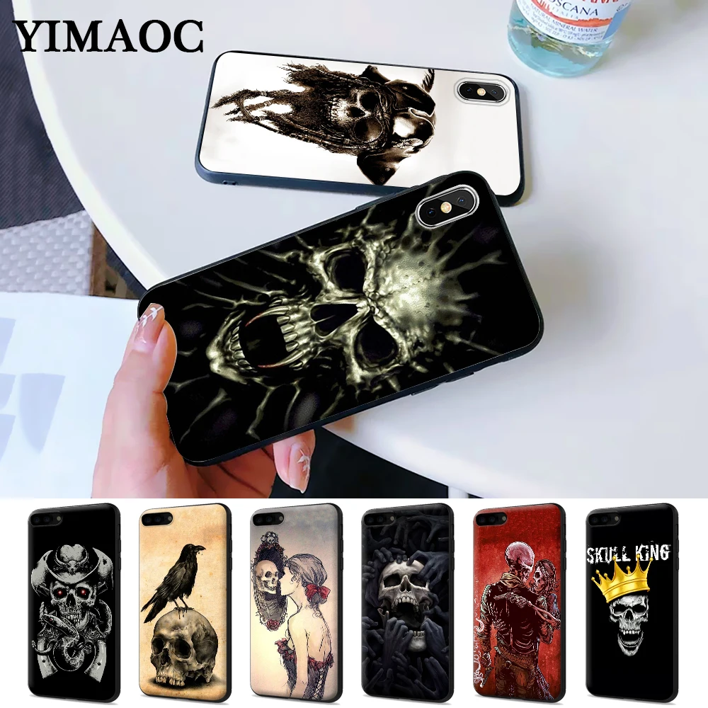 

skull crow flower pirate love Silicone Case for iPhone 5 5S 6 6S Plus 7 8 X XS Max XR