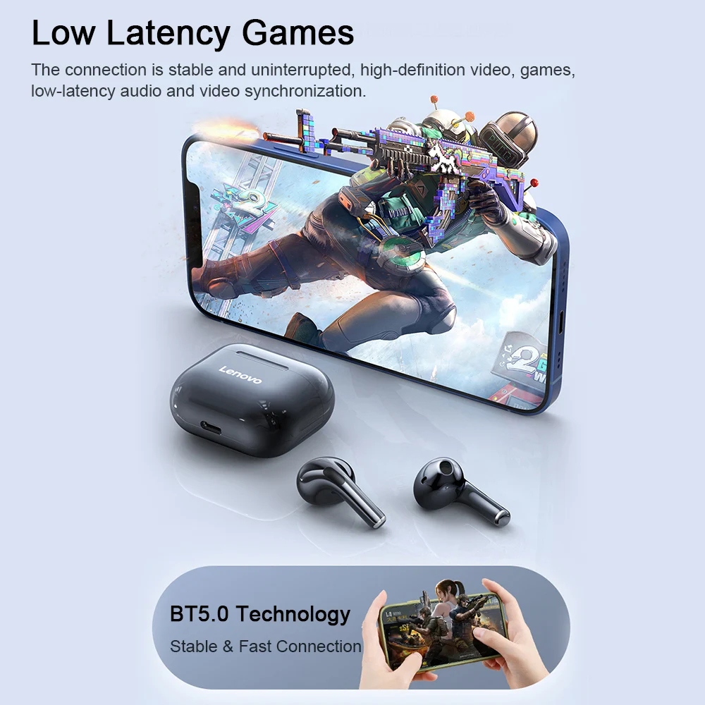 Original Lenovo LP40 TWS Wireless Earphone Bluetooth 5.0 Headset Stereo Bass Earbuds Noise Reduction Touch Control Headphones