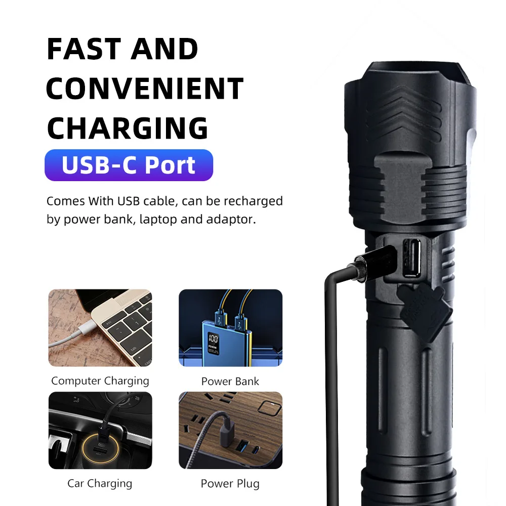 Super Bright XHP160 LED Flashlight Powerful Waterproof Torch USB Rechargeable 18650 26650 Lantern Portable Zoom Camping Light led pocket torch