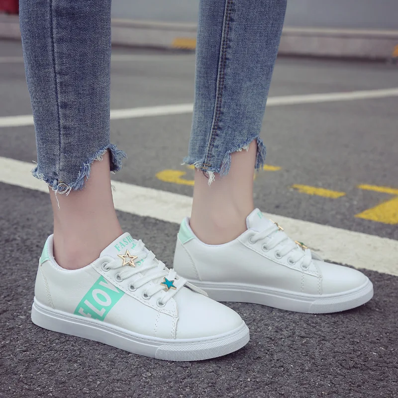 

Spring Summer-Style Leather White Shoes Versatile Lace-up WOMEN'S White Korean-style WOMEN'S Casual Shoes Flat Students Shoes Fa