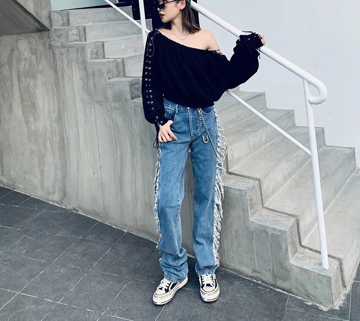 WHITNEY WANG Spring Autumn Fashion Streetwear Sexy Slash neck Lace Up Lantern Sleeve Sweatshirt Women Hoodies Pullover