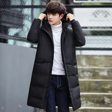 Мужская длинная пуховая куртка, пальто люксовый бренд, зимняя однотонная черная парка для мужчин размера плюс 4XL, Толстая теплая облегающая мужская верхняя одежда
