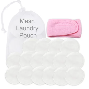 

Reusable Makeup Remover Pads Microfiber Washable Cotton Pad And Facial Headband Make Up Wrap Head Terry Cloth With Laundry Bag