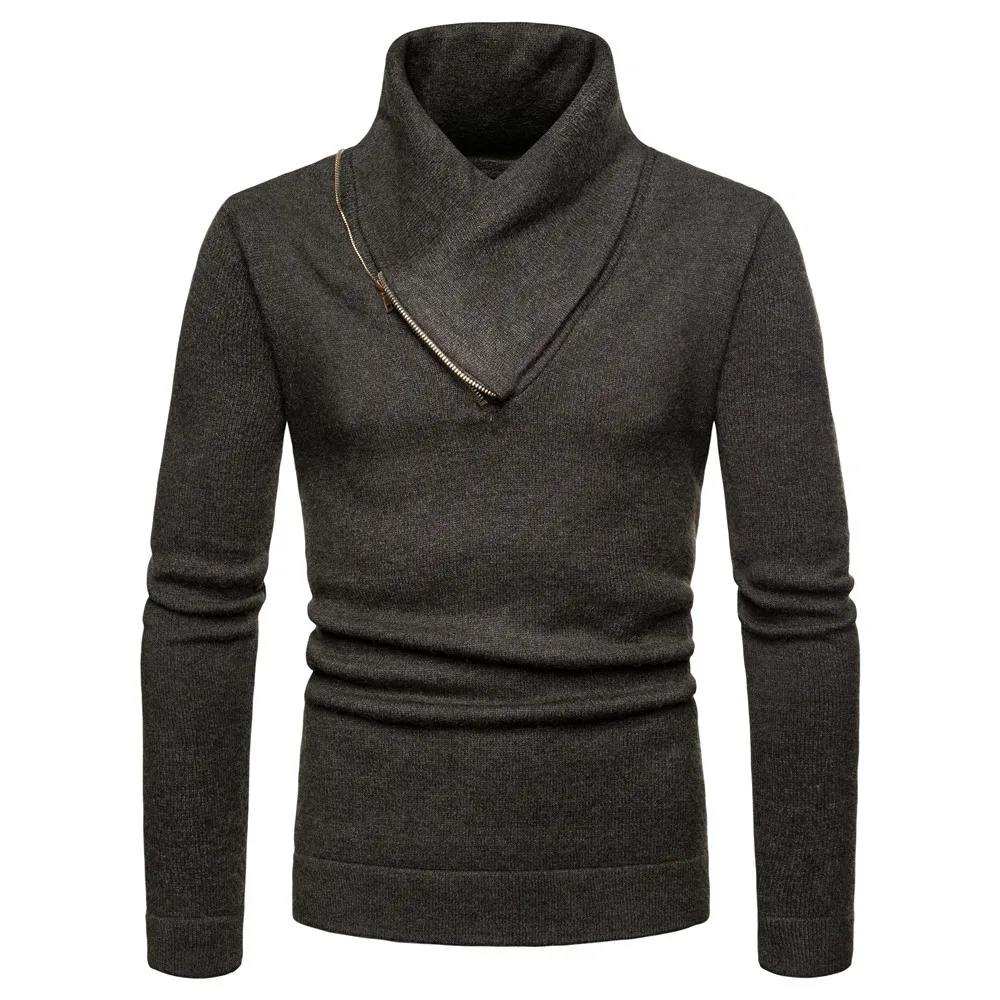 Теплый роскошный осенне-зимний свитер с высоким воротником на молнии, мужские повседневные тонкие пуловеры, трендовые свитера для мужчин, одежда