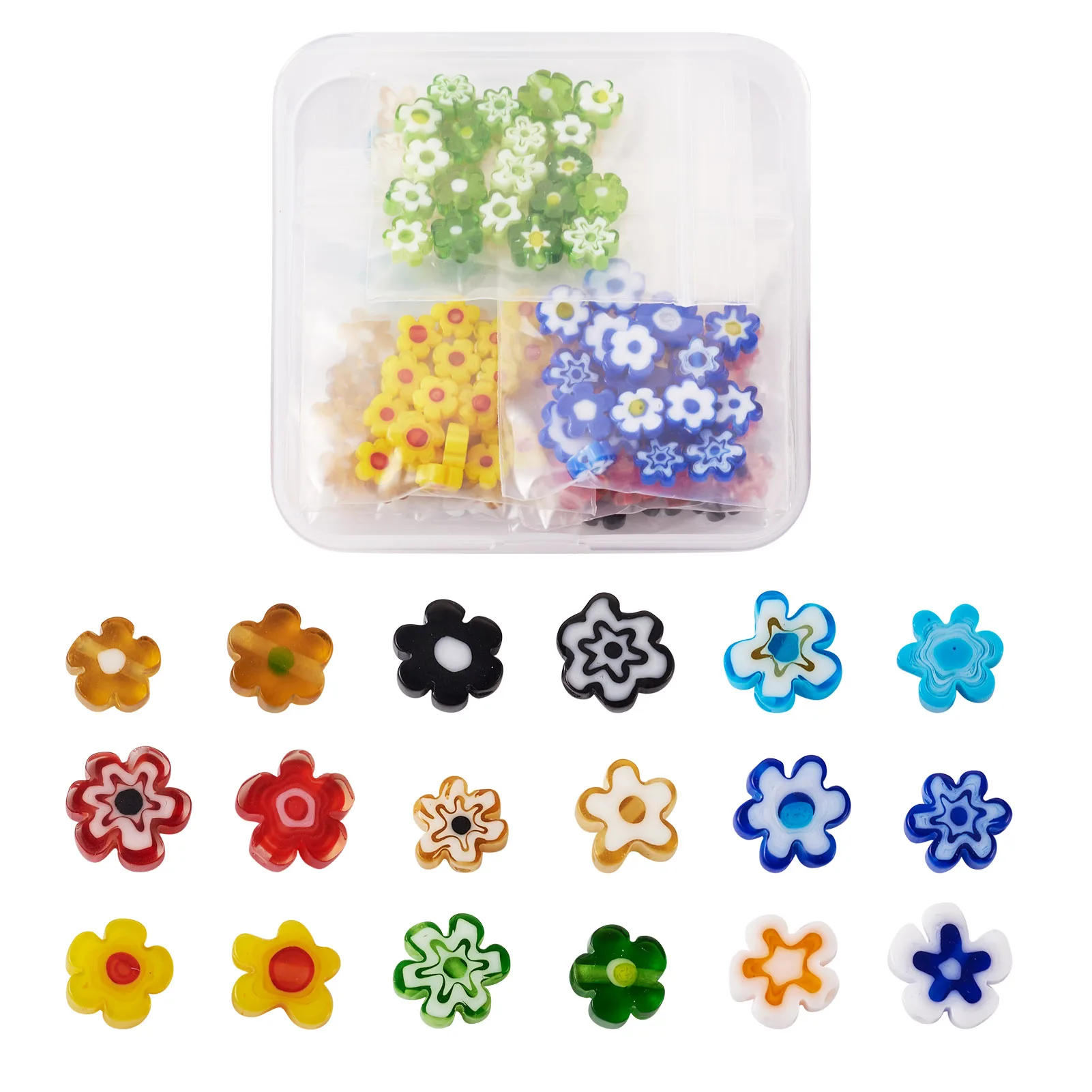 1 Box Floral Handmade Millefiori Glass Bead Loose Spacer Beads Colorful Trendy DIY Necklace Jewelry Making Findings 4~7.2x2.6mm