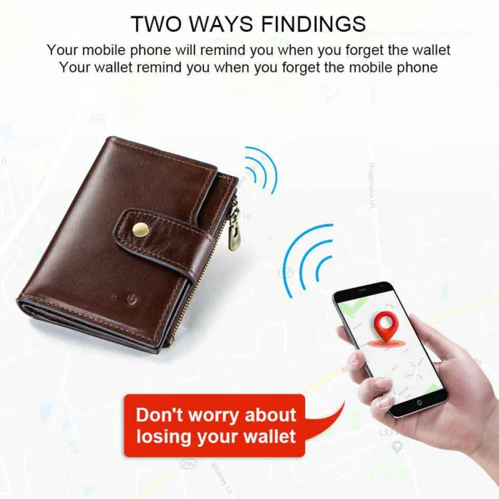 Мужской смарт-кошелек с защитой от потери, Bluetooth, запись позиции, RFID, Ретро стиль, большая емкость TY53