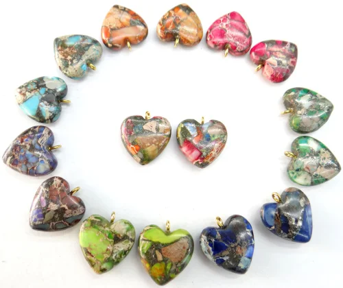 

Natural stone heart Quartz Crystal Turquoises tiger eye lapis Opal pendants for diy Jewelry making Necklaces Accessories10PCS