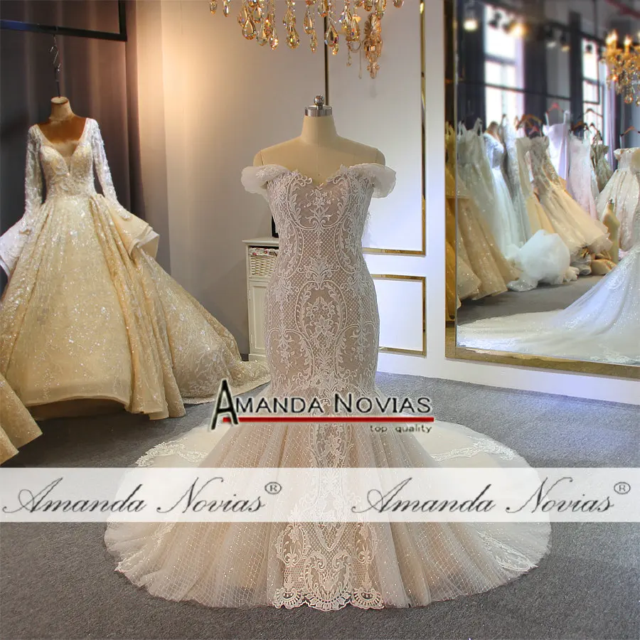 Свадебное платье русалки с открытыми плечами цвет шампанского заказной цвет свадебное платье