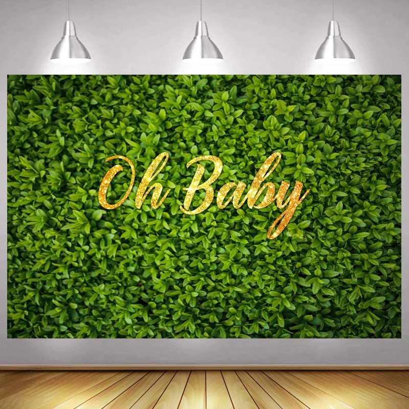 

Oh Baby Photo Backdrop Green Leaf Newborn Happy Birthday Party Flower Children Baby Shower Photography Backgrounds Banner