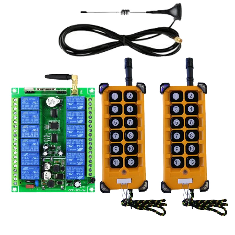 

Промышленный сектор DC 12V 24V 36V 48V 12CH 10A RF Беспроводной переключатель системы дистанционного управления с возможностью погружения на глубину до 30 м-3000 м длинная дистанция передатчика