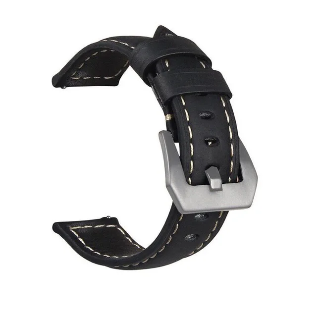 Black Silver buckle Ремешок для часов из натуральной кожи для samsung gear S3 Galaxy 46 мм часы для Amazfit Stratos 2 2S браслет ремешок Смарт часы 22 мм - Цвет: Black Silver buckle