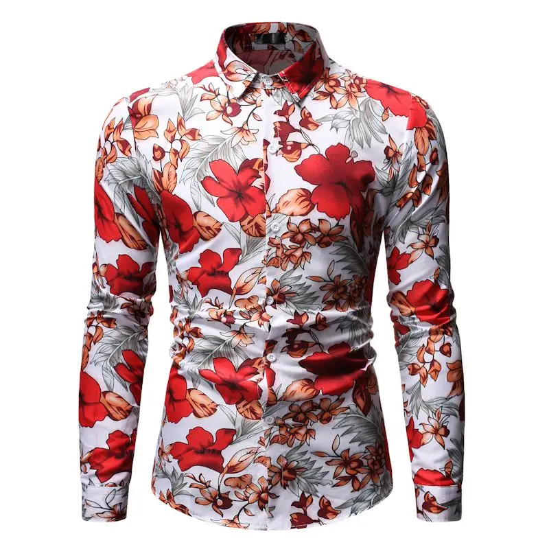 

2019 Men's Shirts Retro Floral Printed Man Casual Slim Shirt Fashion Classic Men Dress Shirt Men's Long Sleeve Brand Clothing