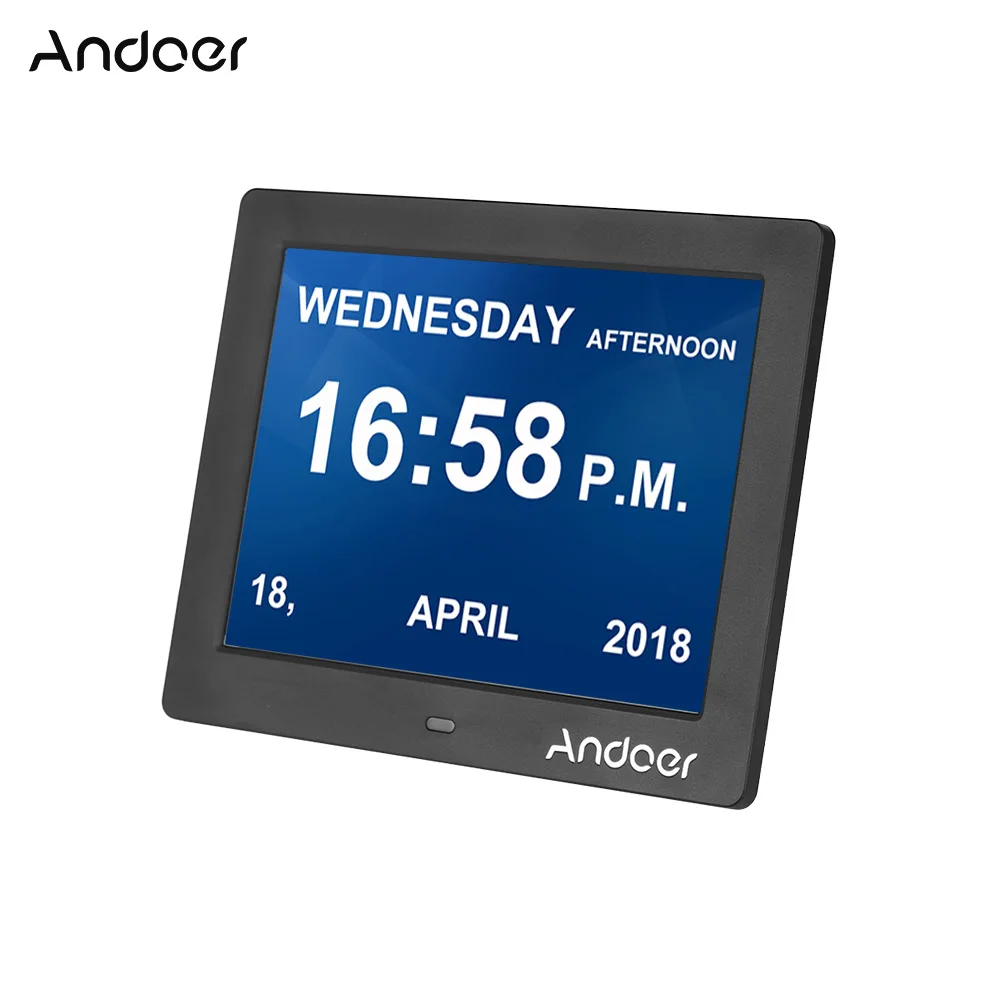 Andoer 8 дюймов цифровой будильник и фоторамка светодиодный экран Простой электронный фотоальбом Поддержка часы/фото/видео для пожилых людей