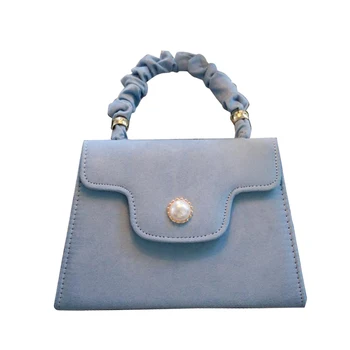 

Elegant woman handbag blue Crossbody Bag Pearl buckle Vintage totes Luxury Suede Handbags Women Bags 2020 Designer Purses