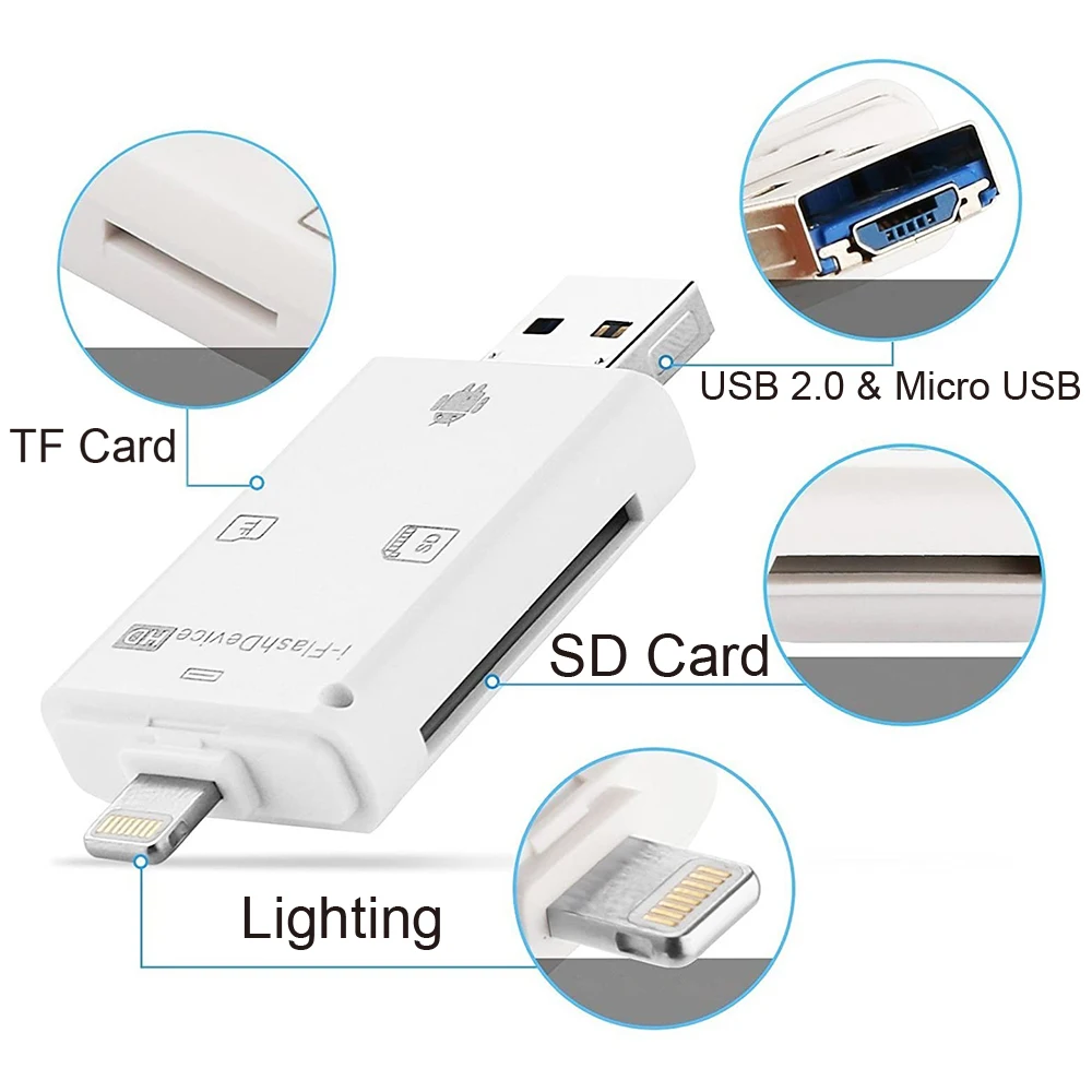

Multi Card Reader of Lightning For SD TF Memory Card Readers Support IOS13 For iPhone 6/7/8/X/XR/11