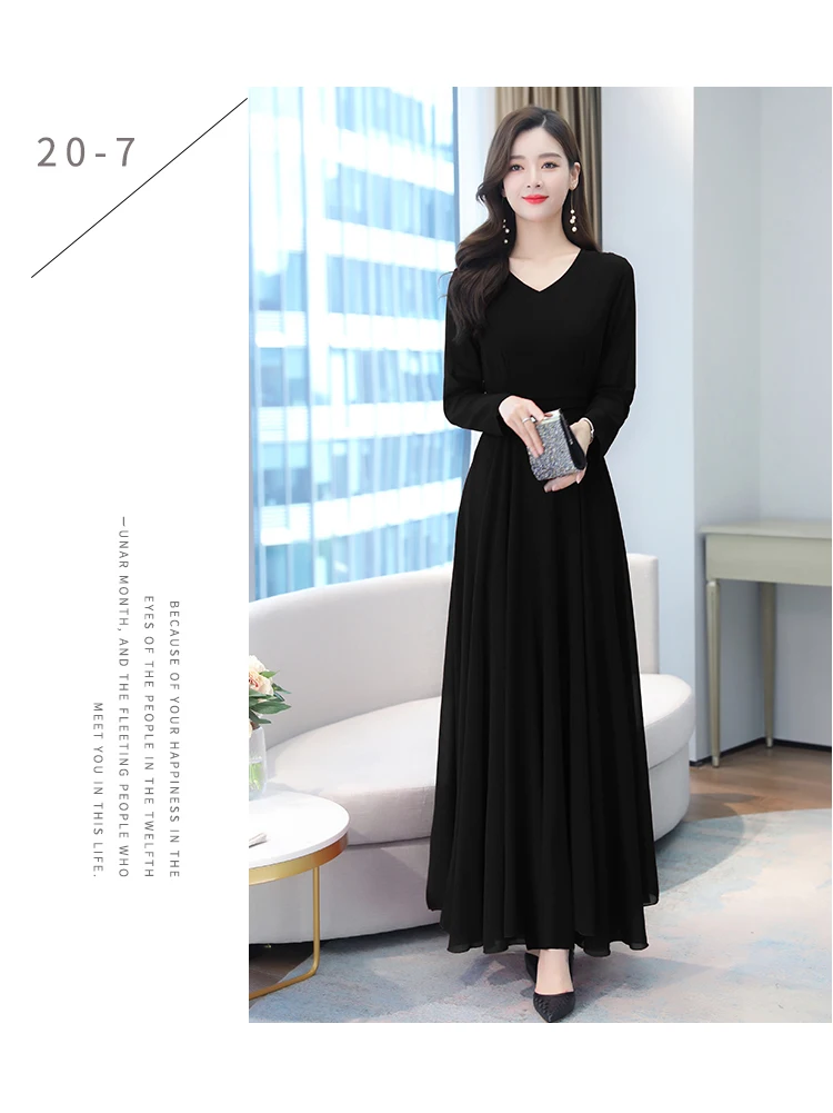 Autumn Winter Vintage Chiffon Boho Midi Dress 2020 4XL Plus Size Sexy Casual Maxi Dresses Women Party Long Sleeve Black Vestidos