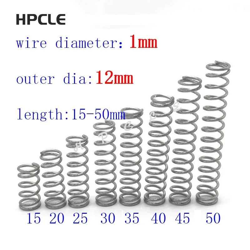 GAOTING 10pcs Wire Diameter 1mm OD 12mm Stainless Steel Micro Small Compression Spring Length 15mm-50mm Size : 20mm