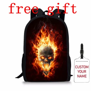 

New Cool Fire Skull Prints Bagpack Kids Flame Child School Bag For Kid College Bag Boys Mochilas Student Backpack For Teenagers