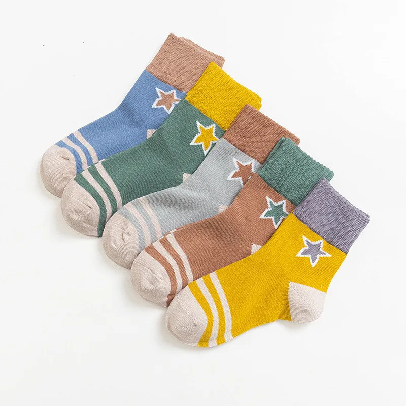 5 пар/лот, детские носки для девочек хлопковые носки для мальчиков, осенне-зимние носки для девочек, детские носки с героями мультфильмов для мальчиков 0-8 лет - Цвет: 02Pentagram