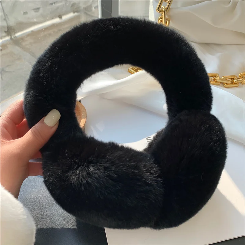 Ear Muffs Winter Fur Rabbit Cute Headphones Women Genuine Real Rabbit Fur Warm Ear Warmer Headbands Bandage Female