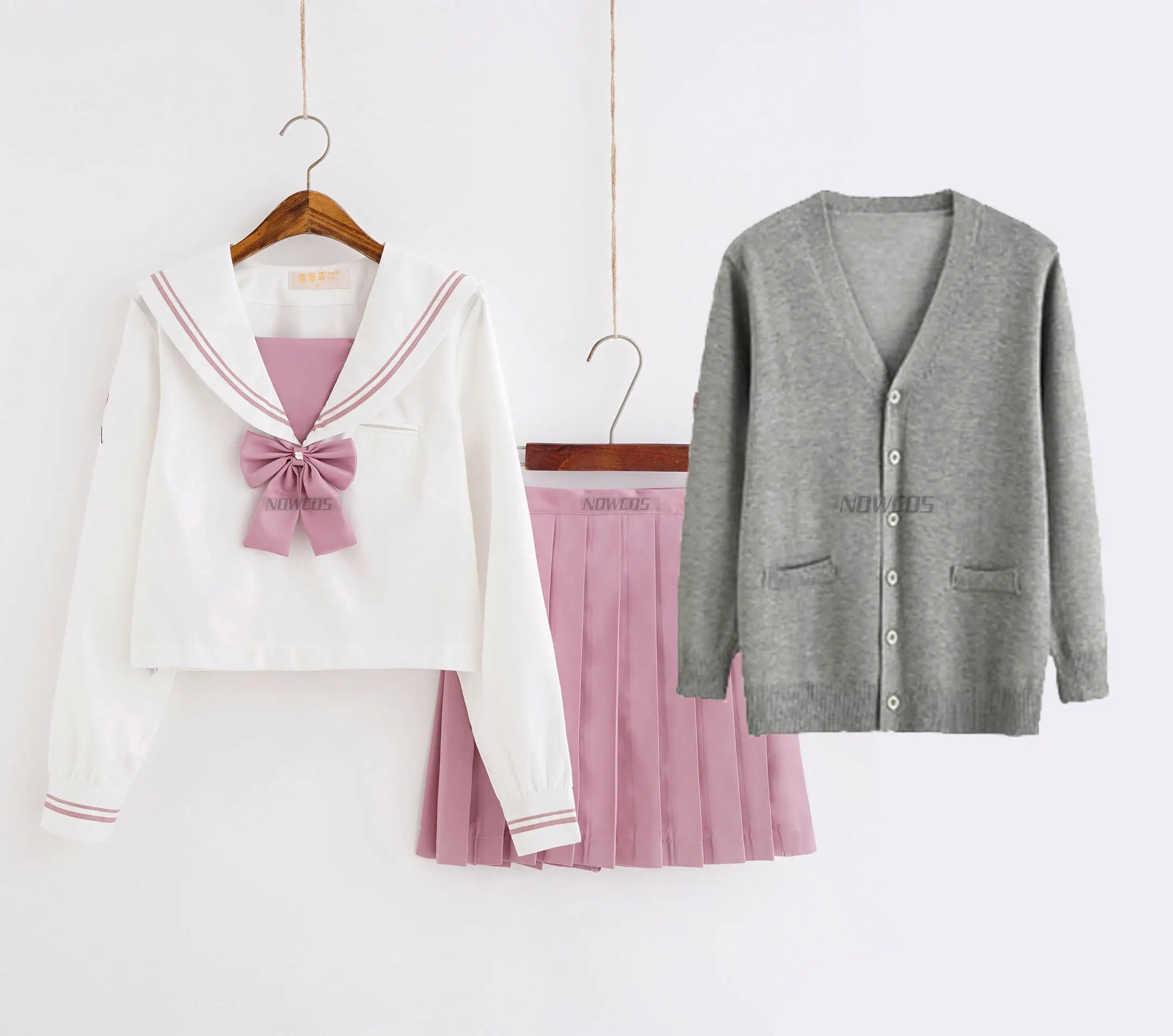 uniform suit sweater Японская школьная форма для японской средней школы розовый костюм моряка с вышивкой магнолии Студенческая школьная форма костюм с длинными рукавами женская плиссированная юбка - Цвет: uniform suit sweater