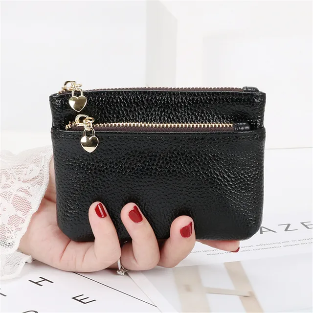 2021 New Leather Coin Purse Women Mini Change Purses Kids Coin Pocket Wallets Key Chain Holder Zipper Pouch Card Holder Wallet Black