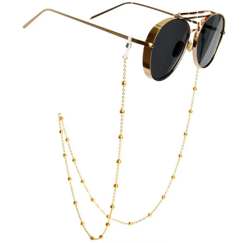 Модная шикарная Женская цепочка для очков, золотая, серебряная металлическая цепочка для солнцезащитных очков, Круглый держатель для очков с бусинами
