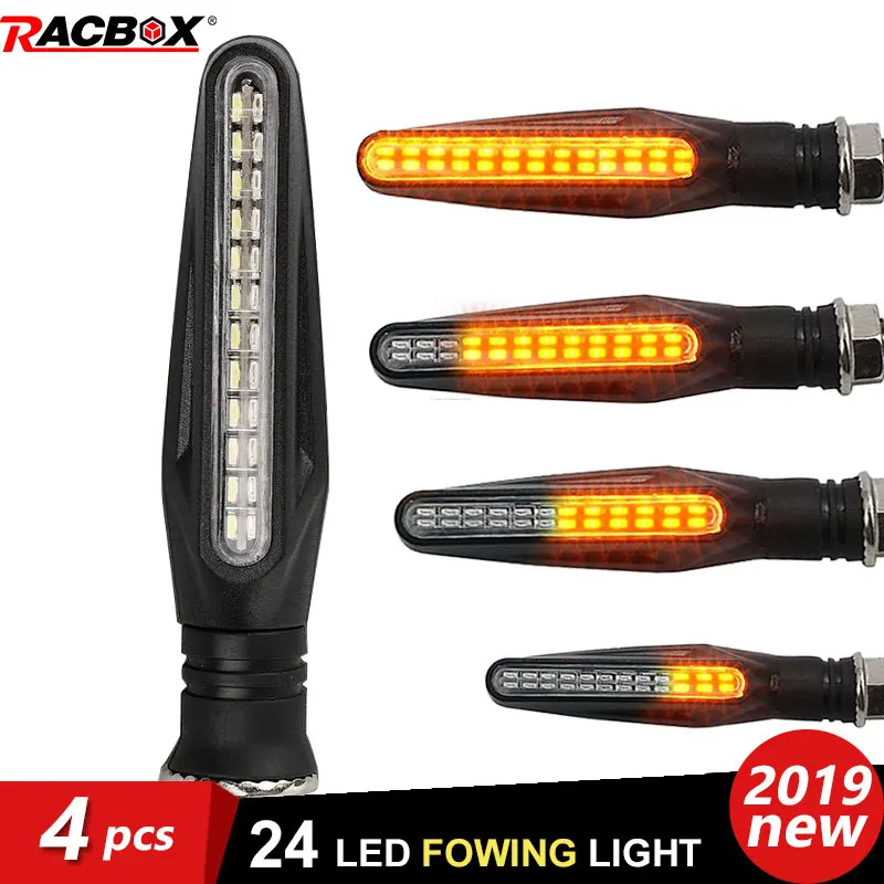 

Universal 4pcs/set Motorcycle Turn Signals Light Amber Flowing Water Flashing 24LED Blinker Bendable Tail Stop Signal lamp 12V